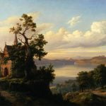 Landscape with a lake and a Gothic church, by Chrystian Breslauer.