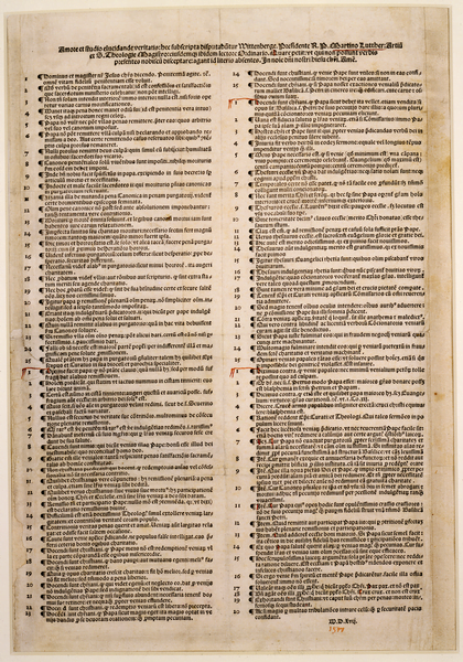 Luther's 95 theses. Downloaded from https://commons.wikimedia.org/wiki/File:Ninety-Five_Theses_WDL7497.png