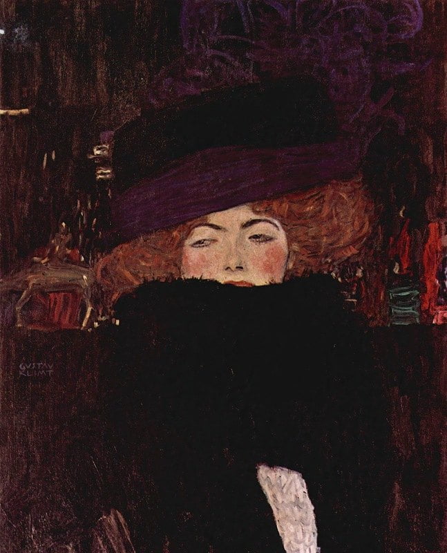 Dame mit Hut und Federboa (1909), by Gustav Klimt; http://artvee.com